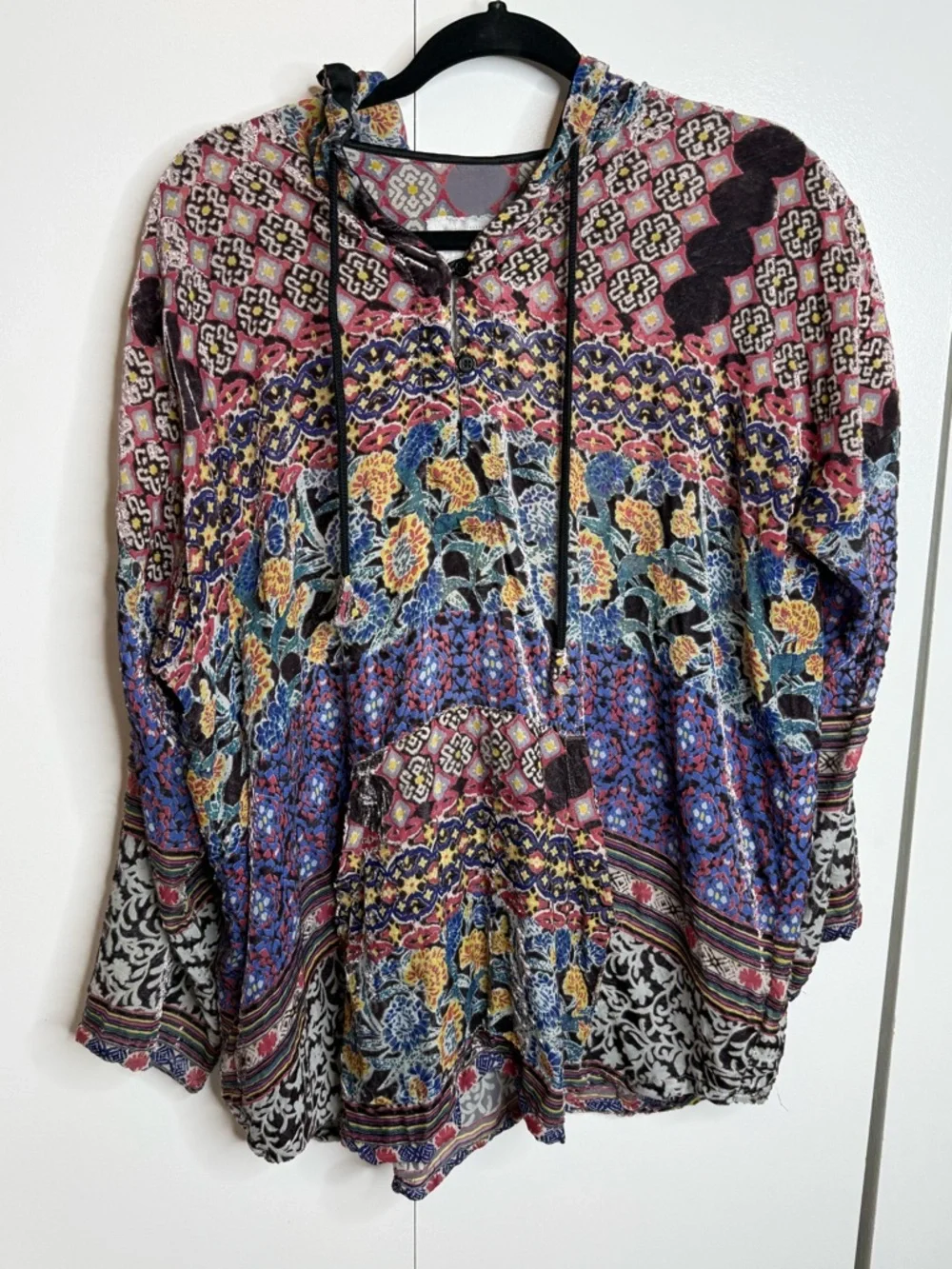 Johnny Was Women's Karma Burnout Aztec Hoodie Silk Blend Lightweight Medium - Picture 2 of 10